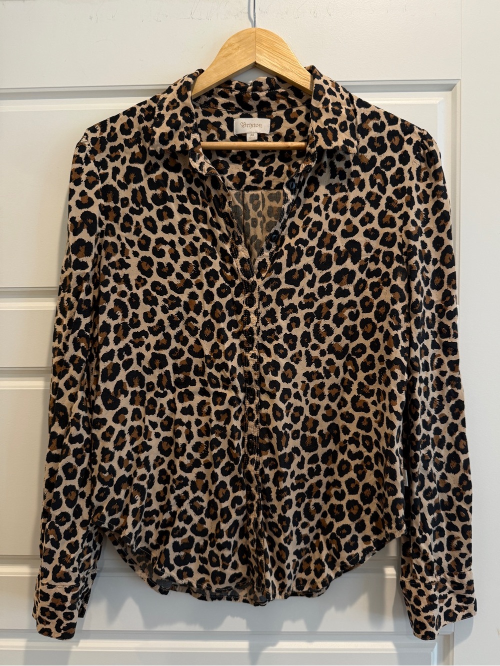 BRIXTON Women's MED Leopard Print Button-Up Blouse - Tan/Black